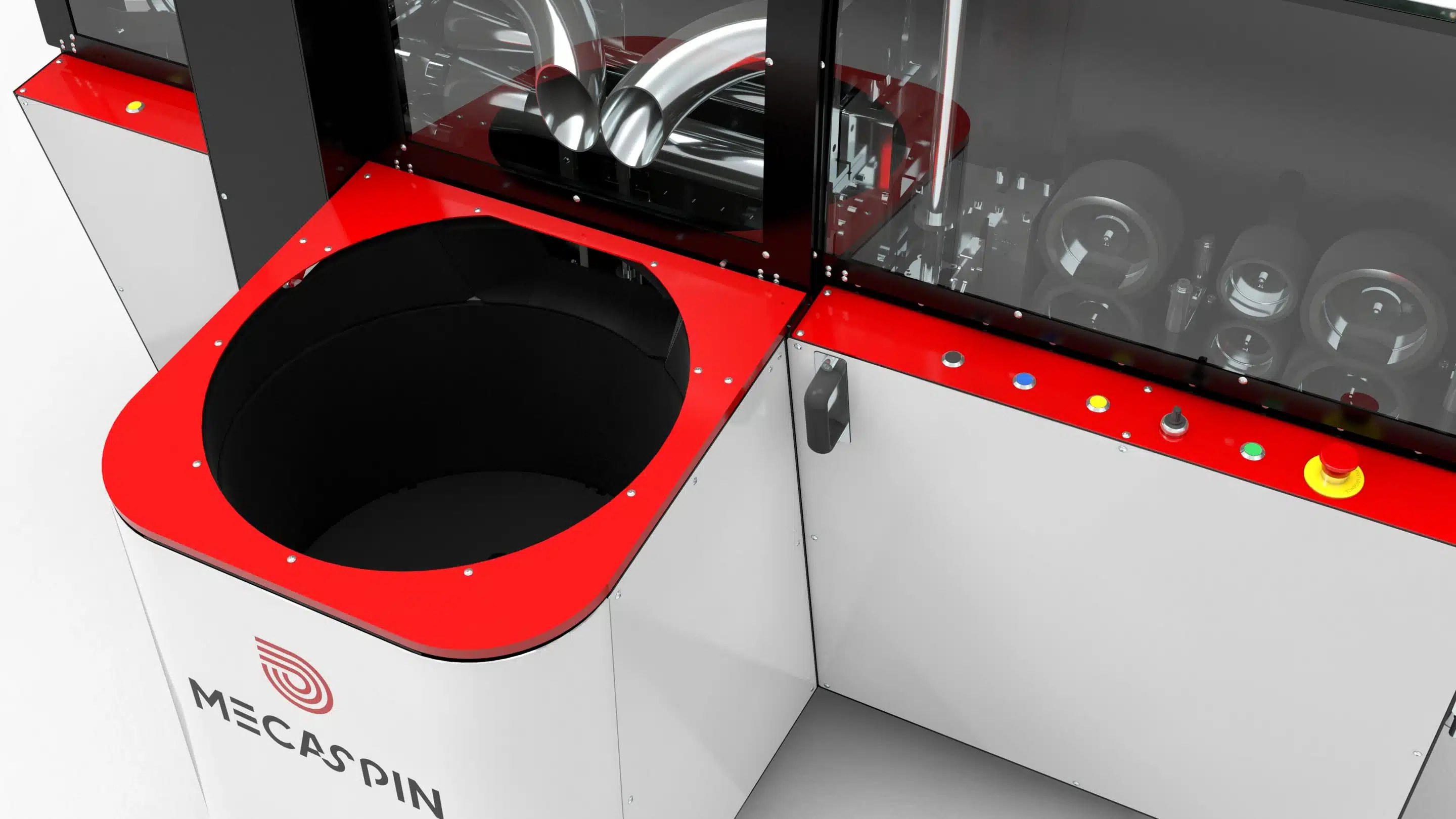 Vue du bol de lovage de la préfileuse de gaines automatique Mecaspin Vue du bol de lovage de la préfileuse de gaines automatique Mecaspin